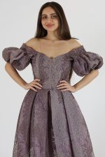 ⁦فستان سهرة بأكمام نص مكرمشة⁩ - الصورة ⁦3⁩