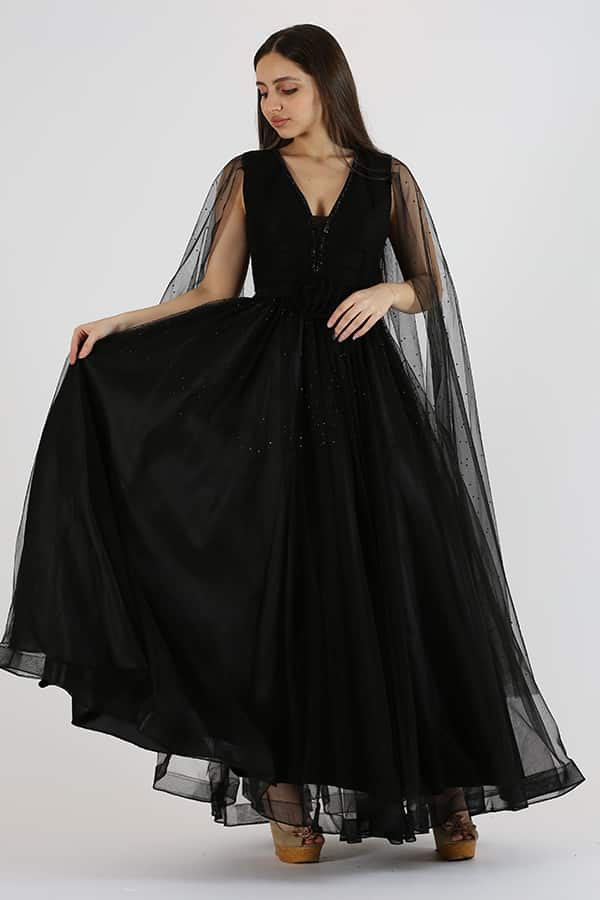 فستان طويل اسود تل فستان طويل اسود تل