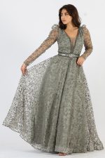 ⁦فستان سواريه سهرة بأكمام شفافة⁩ - الصورة ⁦2⁩