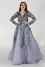 فستان سهرة طويل رصاصي