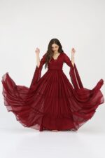 فستان سهره شيفون بأكمام منديل