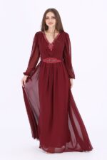 ⁦فستان سهرة طويل فخم مطعم بتطريز يدوي⁩ - الصورة ⁦3⁩