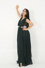 فستان سهرة زيتي طويل بيليسية