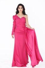 فستان سهرة فوشي كم واحد