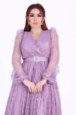 فستان سهرة باكمام شفافة