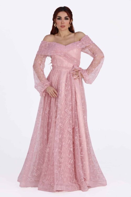 فستان سهرة باكمام شفافه