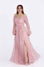 فستان سهرة باكمام شفافه