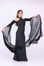 فستان ناعم بأكمام طويلة منديل