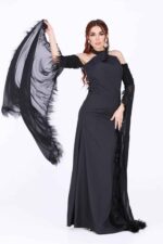 فستان ناعم بأكمام طويلة منديل