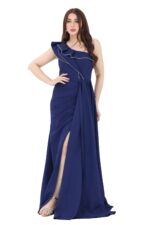 فستان سهرة كحلي ناعم طويل