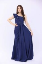 فستان سهرة كحلي ناعم طويل