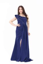 فستان سهرة كحلي ناعم طويل