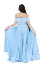 فستان سهرة سماوي باكمام اوف شولدر