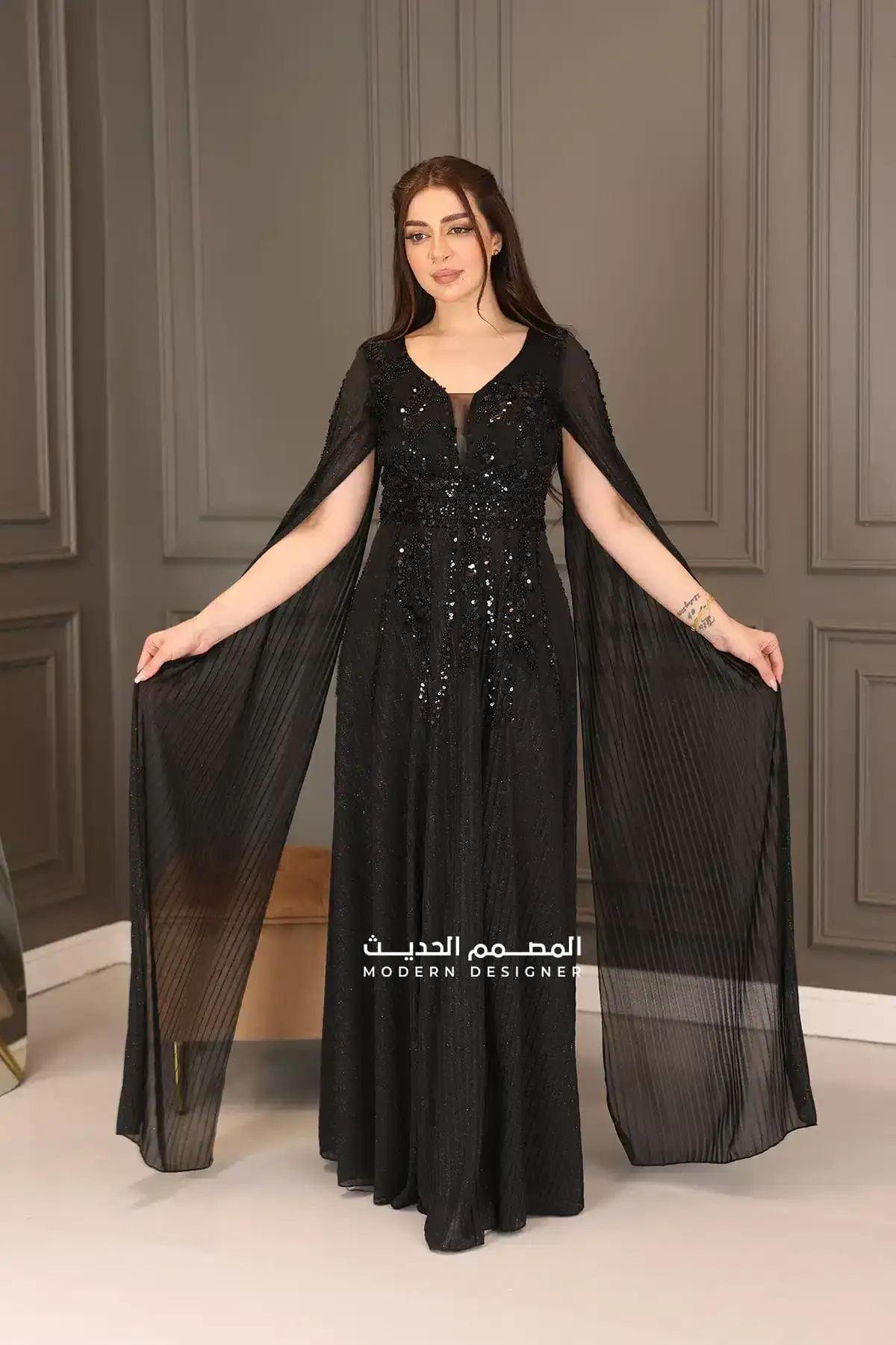 فستان-سهرة-شايفون-لمعة-4 فستان سهرة شيفون لمعة - الصورة 1