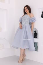 فستان ميدي سهرة بتطريز راقي