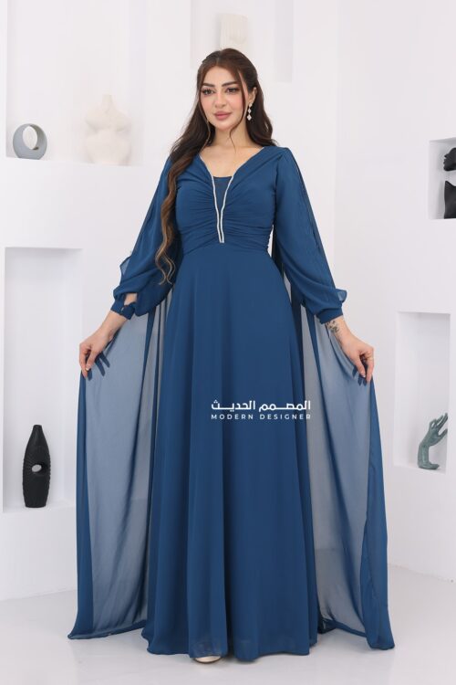 فستان سهرة بأكمام كيب – S-6, بترولي