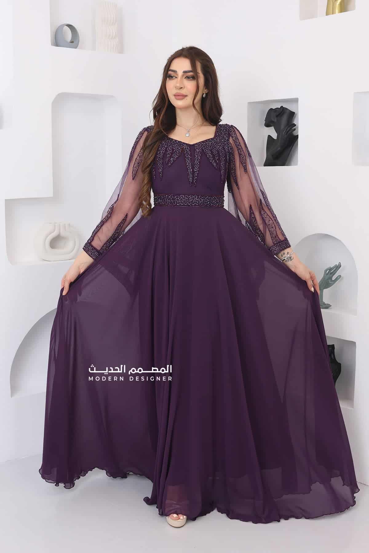 فستان-سواريه-بأكمام-مطرزة-أنيقه-8 فستان سواريه بأكمام مطرزة أنيقه - الصورة 1