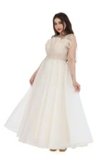 ⁦فستان سهره بيج مطرز منفوش⁩ - الصورة ⁦3⁩