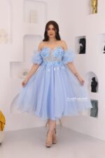⁦فستان سهرة قصير بأكمام بوف⁩ - الصورة ⁦2⁩