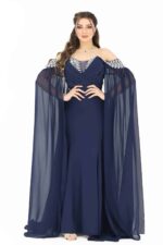 ⁦فستان سهرة كحلي بأكمام طويلة⁩ - الصورة ⁦2⁩