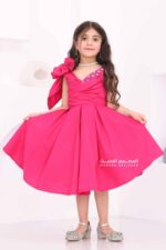 فستان بناتي انيق بفيونكة بالكتف