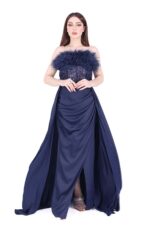 فستان سهرة كحلي بريش انيق