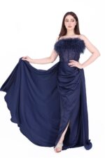 ⁦فستان سهرة كحلي بريش انيق⁩ - الصورة ⁦2⁩