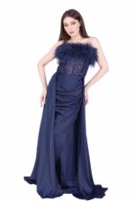 ⁦فستان سهرة كحلي بريش انيق⁩ - الصورة ⁦4⁩