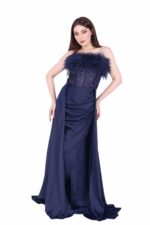 ⁦فستان سهرة كحلي بريش انيق⁩ - الصورة ⁦3⁩