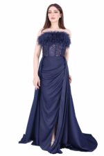 ⁦فستان سهرة كحلي بريش انيق⁩ - الصورة ⁦5⁩