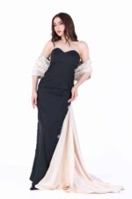 ⁦فستان سهرة بيج مع أسود⁩ - الصورة ⁦3⁩