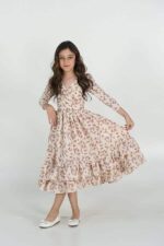 فستان بناتي  مشجر بأكمام طويلة