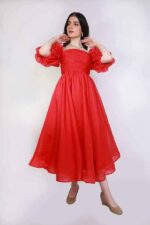 ⁦فستان قصير بأكمام مكرمشة⁩ - الصورة ⁦6⁩