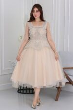 ⁦فستان ميدي شك منفوش⁩ - الصورة ⁦3⁩