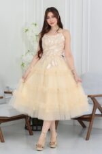 فستان تل مطرز ميد