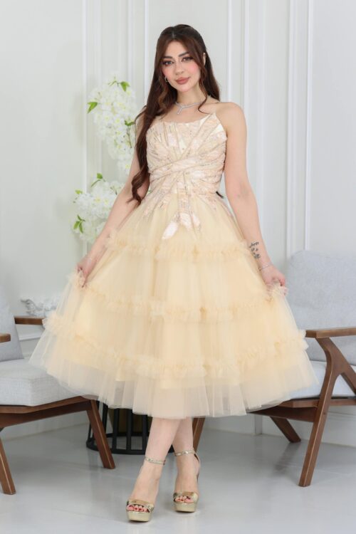 فستان تل مطرز ميد