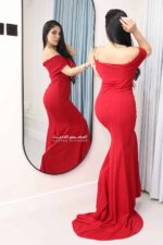 ⁦فستان سهرة سواريه بأكمام اوف شولدر⁩ - الصورة ⁦4⁩