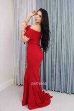 ⁦فستان سهرة سواريه بأكمام اوف شولدر⁩ - الصورة ⁦2⁩