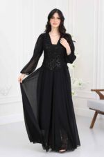 فستان سهرة شيفون مطرز ترتر