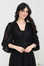 ⁦فستان سهرة شيفون مطرز ترتر⁩ - الصورة ⁦2⁩