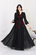 ⁦فستان سهرة شيفون اكمام مطرز⁩ - الصورة ⁦2⁩