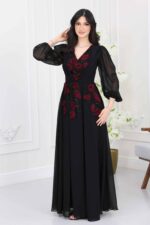 ⁦فستان سهرة شيفون اكمام مطرز⁩ - الصورة ⁦3⁩