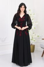 فستان سهرة شيفون اكمام مطرز