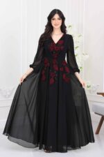 ⁦فستان سهرة شيفون اكمام مطرز⁩ - الصورة ⁦4⁩